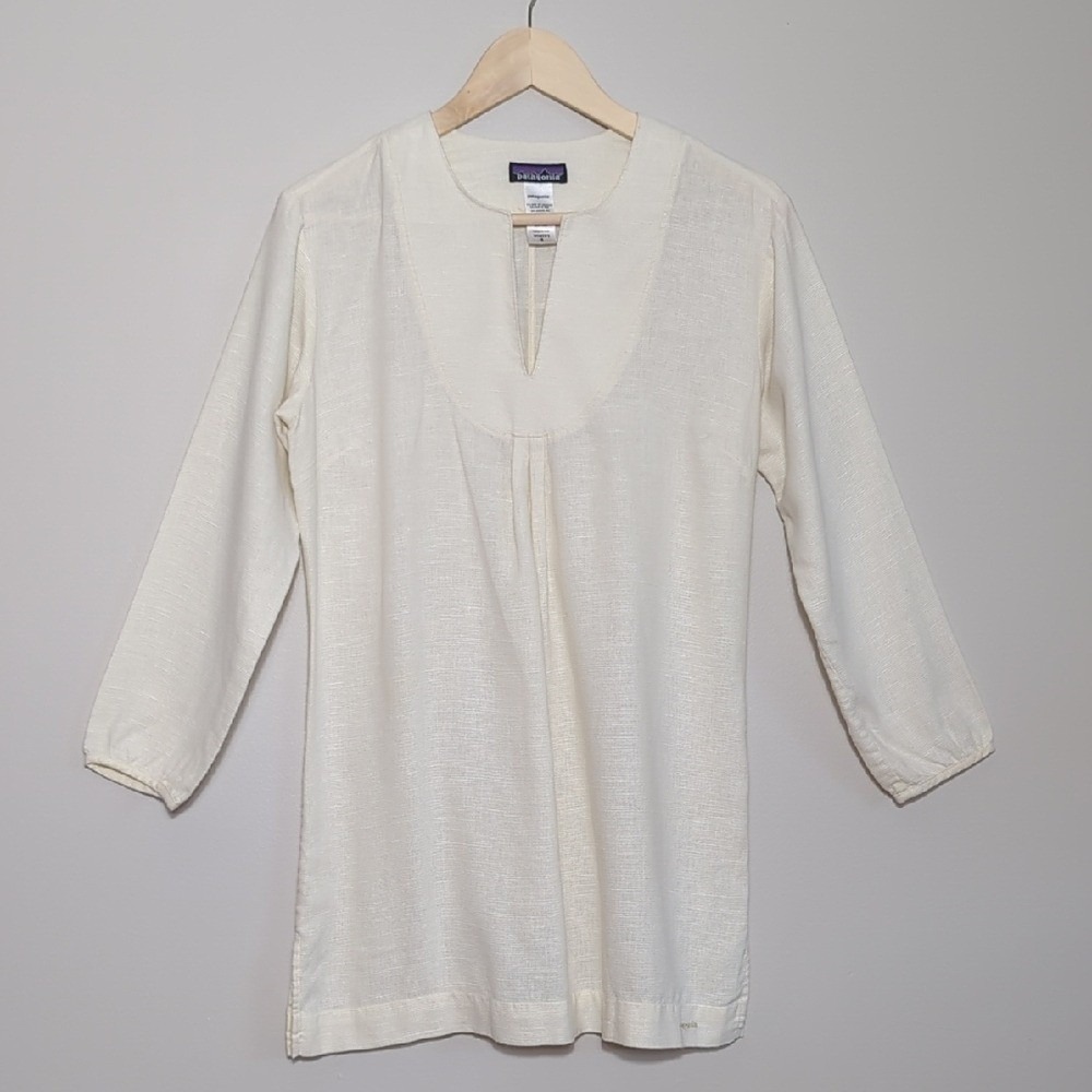 Patagonia Hempress Tunic Top Blouse Hemp Off‎ White Women's 8 Lightweight Sheer - Picture 2 of 15